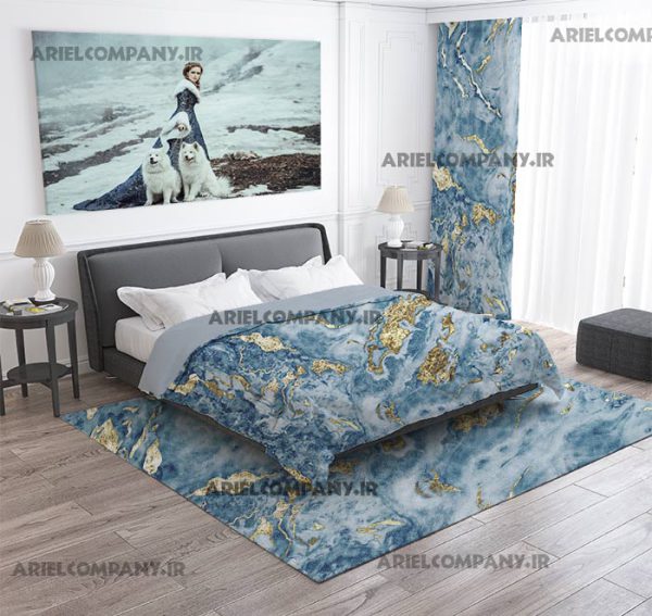 ست اتاق خواب آبی با ماربل طلایی