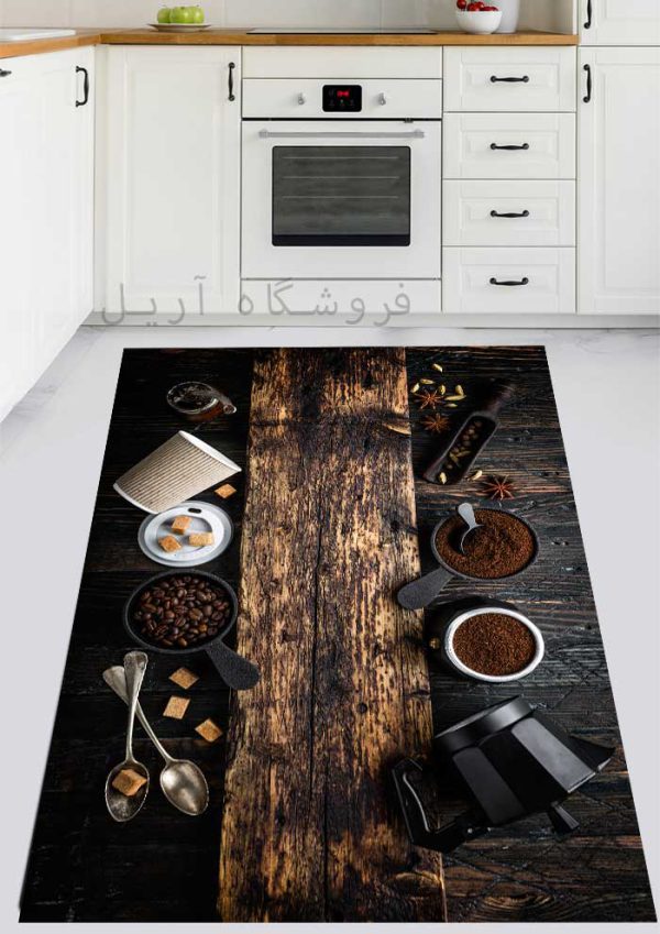 فرشینه آشپزخانه مدل چوب و دانه های قهوه